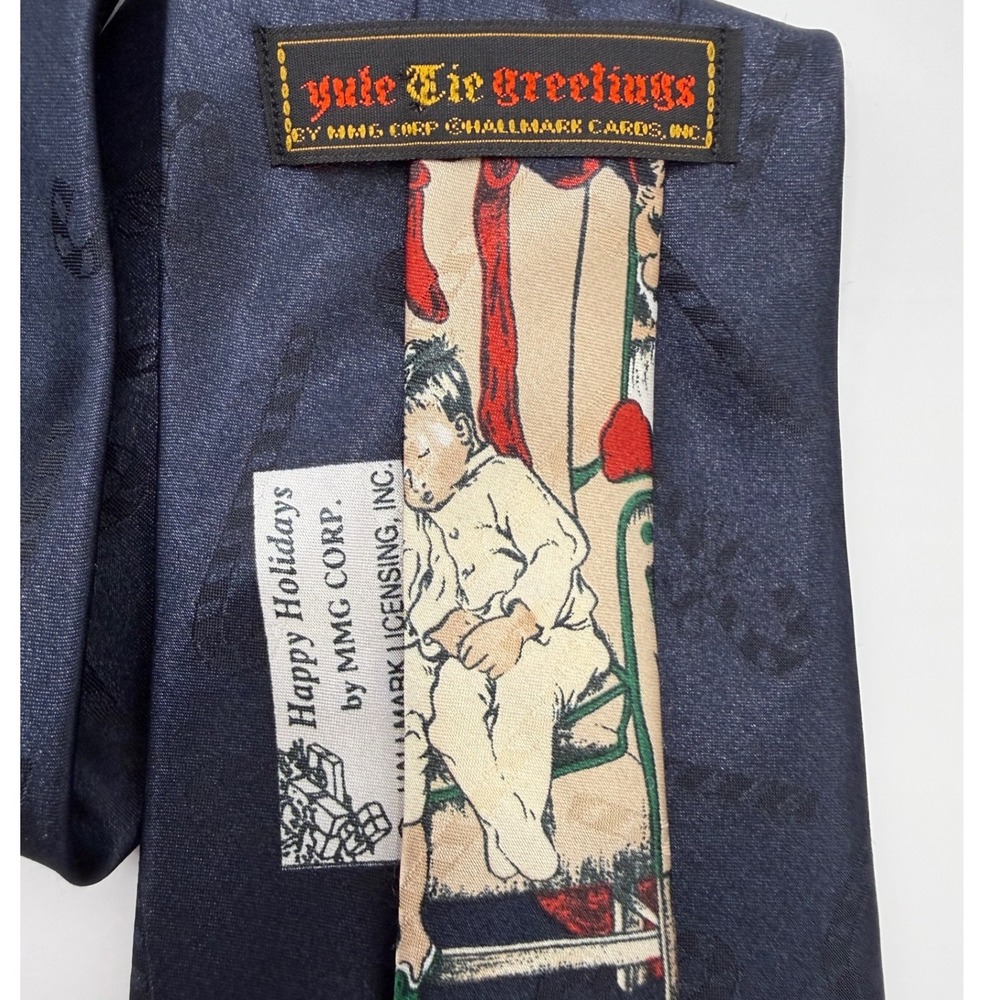 Norman Rockwell Necktie OS Christmas Holiday Santa Americana Vintage Navy Blue - Picture 6 of 8